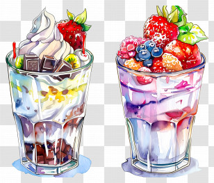 National Parfait Day - Glasses Of Desserts With Fruits And Chocolate Toppings Transparent PNG