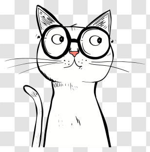 Funny Face - Cat With Glasses Cartoon Drawing Transparent PNG