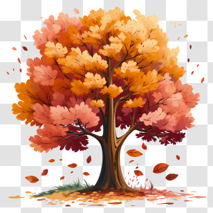 Autumn Tree - Stunning Autumn Tree With Falling Leaves Artwork Transparent PNG