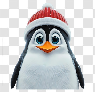 Cartoon - Cute Penguin With Red Hat Transparent PNG