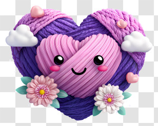 Yarn Heart - Cute Yarn Heart With Flowers Transparent PNG
