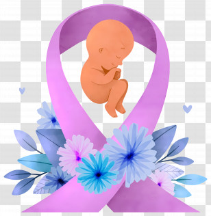 World Prematurity Day - Pink Ribbon With Baby Illustration Transparent PNG