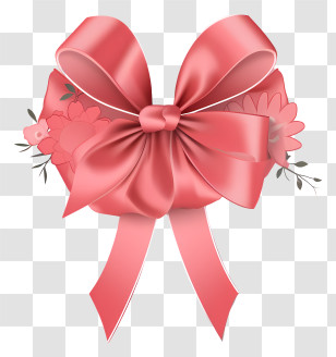Red Bow - Pink Satin Ribbon Bow With Floral Touch Transparent PNG