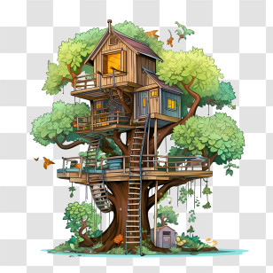 Tree House - Charming Treehouse With Wooden Design Transparent PNG