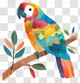 Macaw - Vivid Watercolor Illustration Of A Parrot On A Branch Transparent PNG