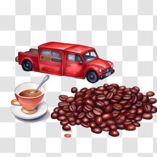 Coffee Beans - Coffee Beans And Red Truck Illustration Transparent PNG