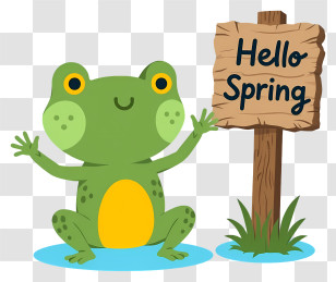 Frog Hello Spring - Green Frog Welcoming Spring Transparent PNG