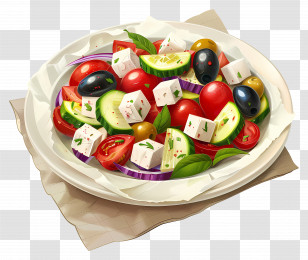 Greek Salad - Plated Vegetable Salad With Feta Cheese Transparent PNG