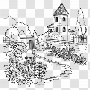 Garden - Beautiful Garden With House Transparent PNG