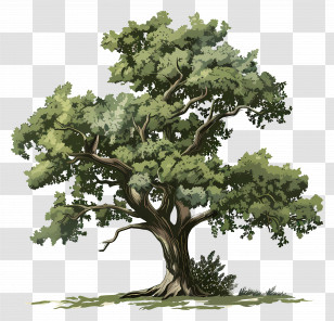 Oak Tree - Green Tree Illustration With Lush Leaves Transparent PNG