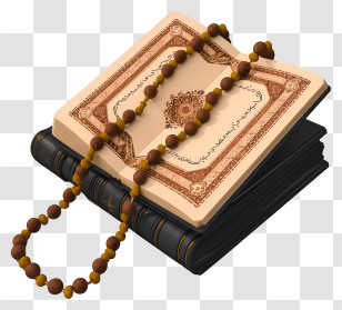Realistic 3d Holy Book Of Koran And Pray Beads - Stack Of Ornate Decorative Books Transparent PNG