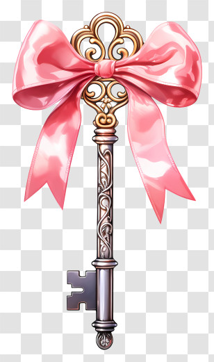 Key - Ornate Key With Pink Ribbon Bow Transparent PNG