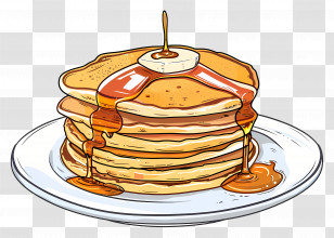Stack Of Pancakes With Syrup - Pancakes With Syrup And Banana On Plate Transparent PNG