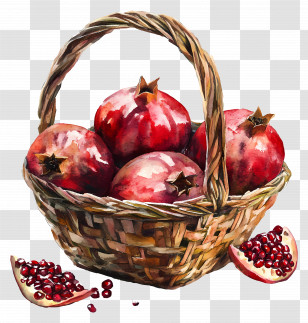 Pomegranate Watercolor - Basket Of Fresh Pomegranates Transparent PNG