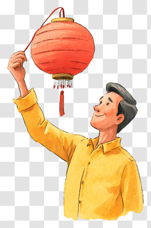 Man Hanging Paper Lantern - Man Holding Red Lantern Transparent PNG