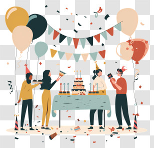 Birthday Party - Festive Birthday Party Scene With Decorations Transparent PNG