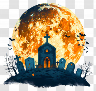Halloween Full Moon - Spooky Graveyard Scene With Full Moon Transparent PNG