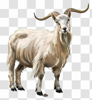 Goat - White Goat With Large Curved Horns Transparent PNG