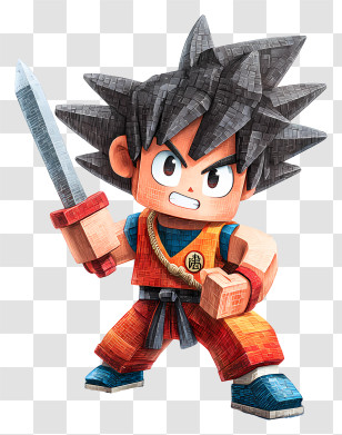 Minecraft Son Goku - Block Warrior With Sword In Pixel Style Transparent PNG