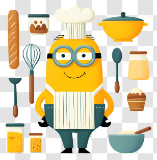 Minion Baking - Yellow Cartoon Chef With Cooking Tools Transparent PNG