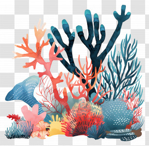 Coral Reef - Aquatic Coral Reef Watercolor Illustration Transparent PNG