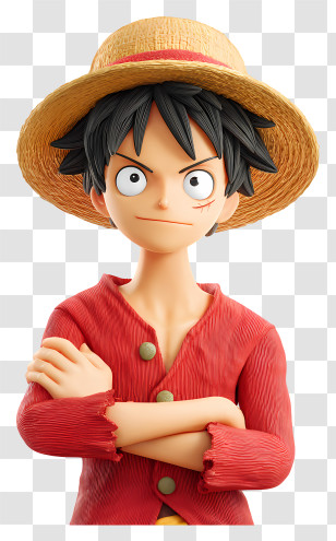 Anime Luffy - 3D Character With A Straw Hat And Red Shirt Transparent PNG