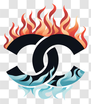 Chanel Logo - Black Interlocking Cs Logo With Fire And Water Transparent PNG