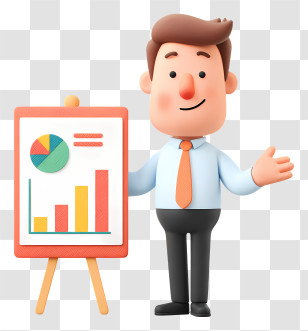Businessman Giving Marketing Presentation - Cartoon Businessman Presenting Chart Transparent PNG