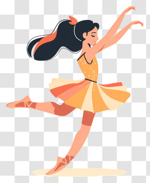 Little Girl Dancing Ballet - Graceful Ballet Dancer In Orange And Yellow Dress Illustration Transparent PNG
