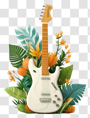 White Electric Guitar - Electric Guitar With Vibrant Floral Design Transparent PNG