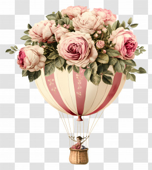 Rose Hot Air Balloon - Floral Hot Air Balloon With Roses Transparent PNG