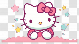 Hello Kitty - White Cat With Pink Bows And Stars Illustration Transparent PNG
