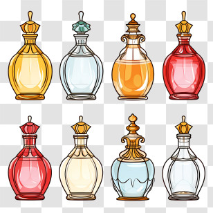 Perfume Bottle - Illustration Of Assorted Perfume Bottles Transparent PNG