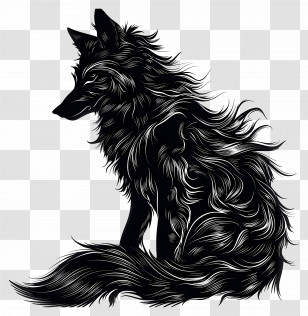 Wolf Silhouette - Black Fox Silhouette With Mystical Details Transparent PNG