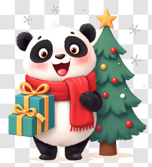 Panda Holding Christmas Gift Box - Christmas Panda With Gifts Transparent PNG