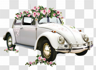 Wedding Car - Beautiful White Floral Decorated Car Transparent PNG