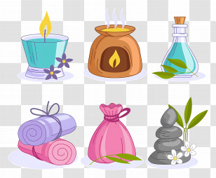 Aromatherapy Elements - Spa Accessories Including Candle And Essential Oils Transparent PNG