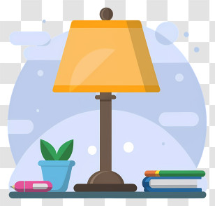 Lamp - Table Lamp With Books And Plant Transparent PNG