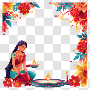 Karwa Chauth - Diwali Celebration With Oil Lamp And Floral Decor Transparent PNG
