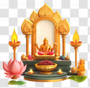 Ayudha Puja - Golden Deity Worship Altar With Offerings Transparent PNG