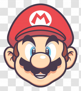 Mario Head - Illustration Of Cartoon Character With Red Hat Transparent PNG