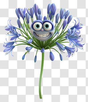 3d Cartoon Flowers - Smiling Blue Cartoon Flower Transparent PNG