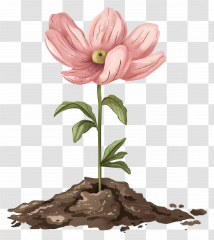 Pink Flower - Pink Flower Growing From Soil Illustration Transparent PNG