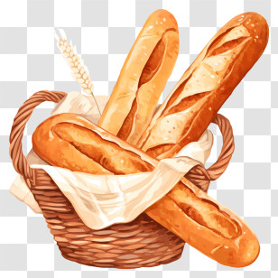 Baguette - Basket Of Baguettes Illustration Transparent PNG