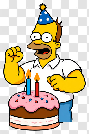 Homer Simpson - Yellow Cartoon With Cake Transparent PNG