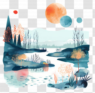 Landscape - Beautiful Landscape With River And Trees Transparent PNG