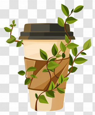 Eco Cup - Nature-Themed Coffee Cup With Vines Transparent PNG