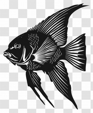 Fish Silhouette - Black And White Fish Illustration Transparent PNG