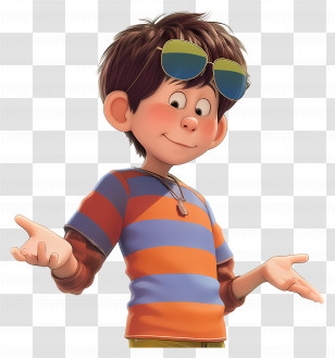 Lorax - Cartoon Boy In Striped Shirt Transparent PNG
