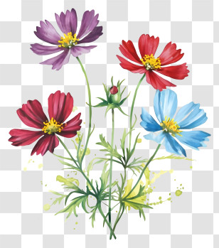 Watercolor Flowers Painting - Beautiful Colorful Flowers Transparent PNG